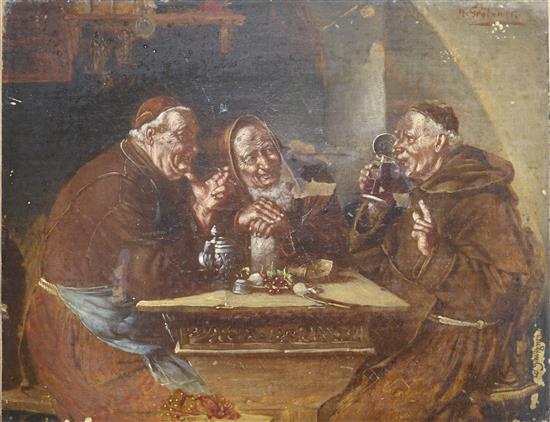 Grutener Monks around a table 21 x 26cm., unframed